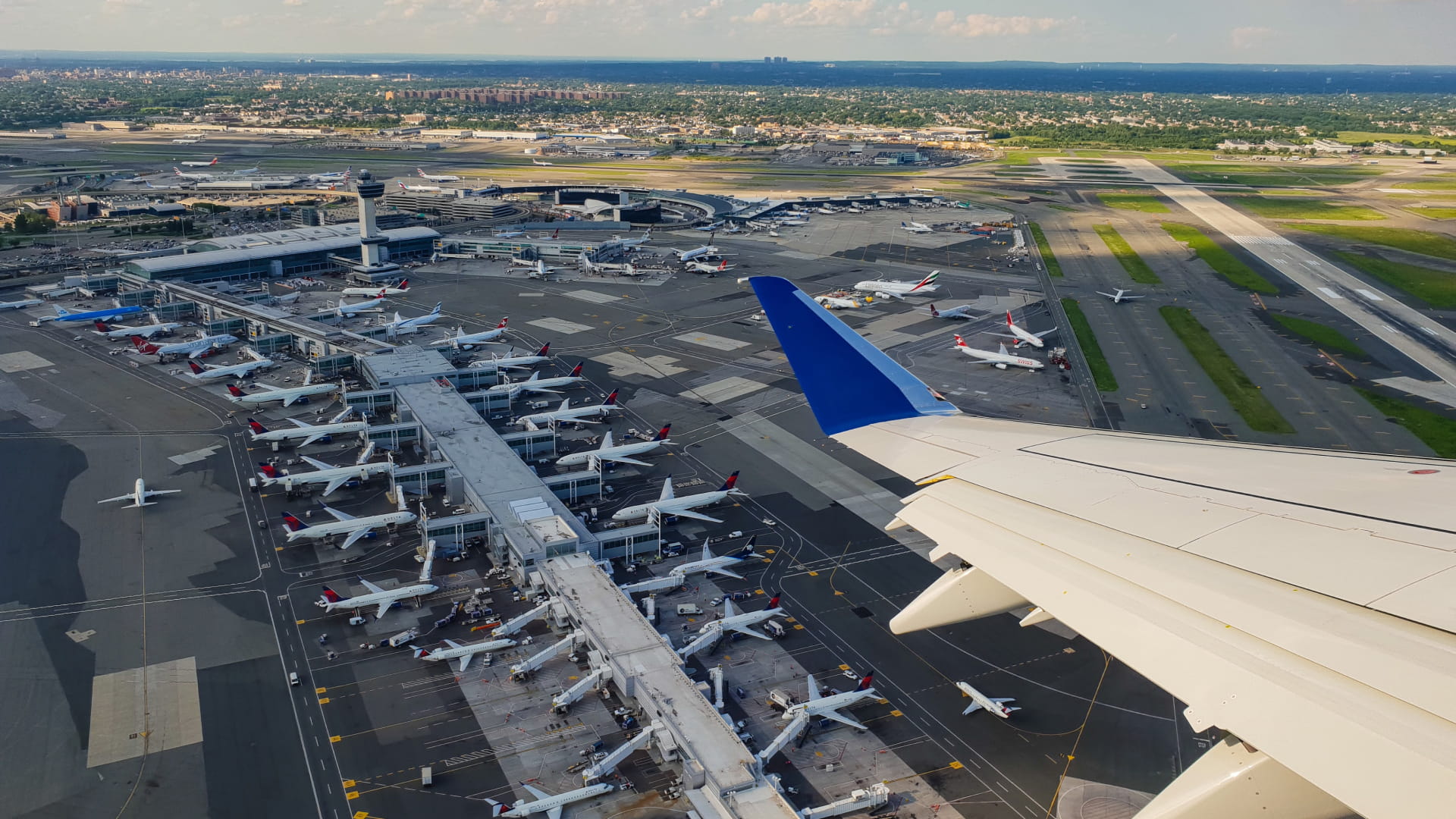 Airport shot from a plane taking off
